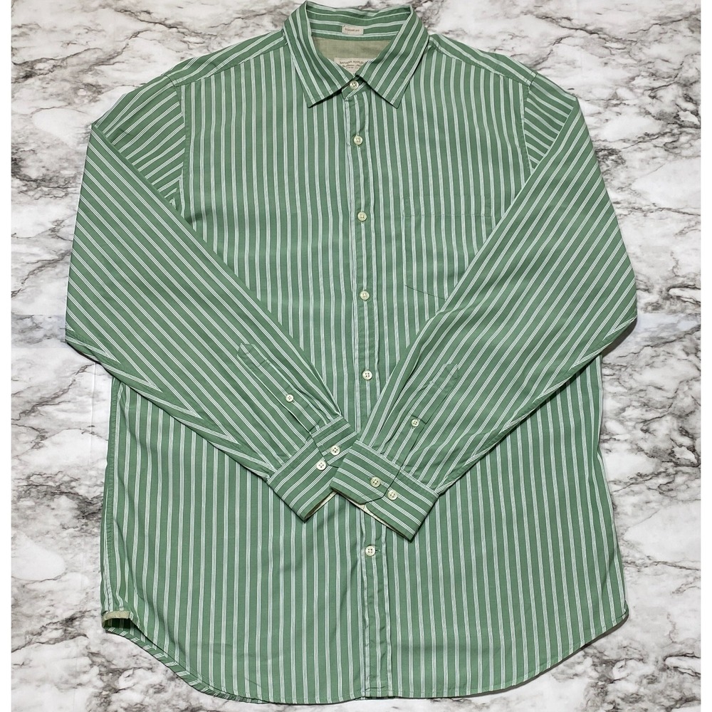 Banana Republic Green and White Vertical Stripe Button-Down Shirt